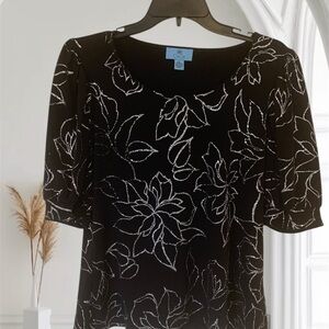 CeCe Black Embellished 3/4 Sleeve Fitted Blouse